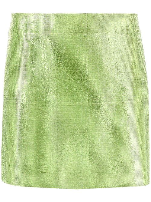 Rhinestone-embellished silk mini skirt - Green