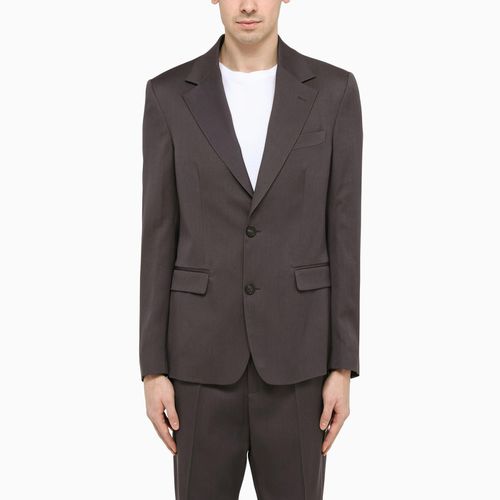 Grey Single-breasted Jacket In Wool