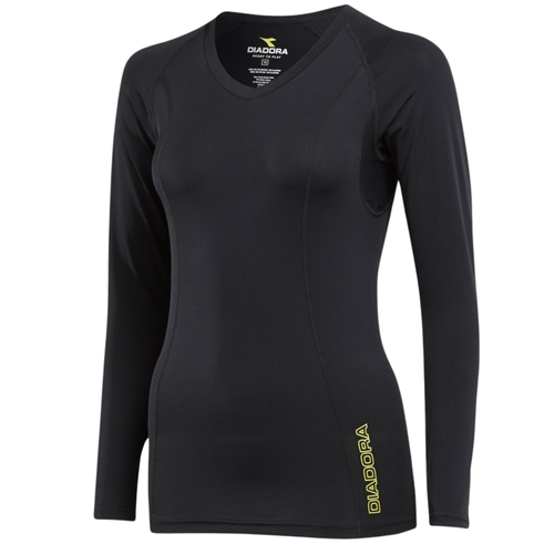 (16) DIADORA Ladies Compression Sports Thermal Long Sleeve Tee Top T Shirt - Black