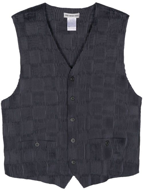 2000 V-neck plissé vest - Blue