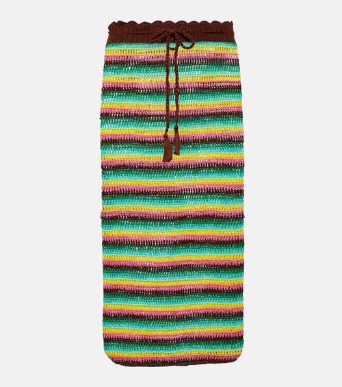 Striped crochet cotton midi skirt