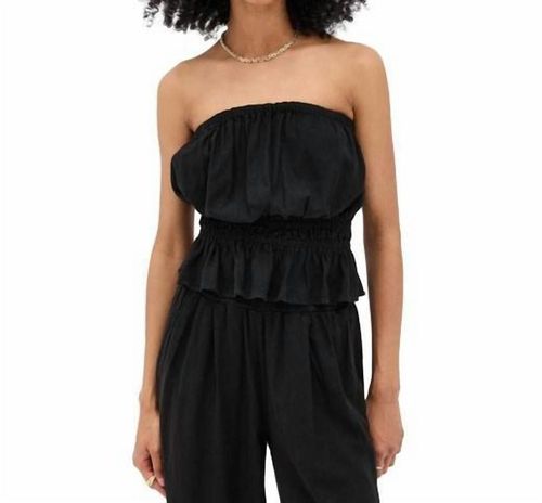 Linen Cropped Tube Top In Black