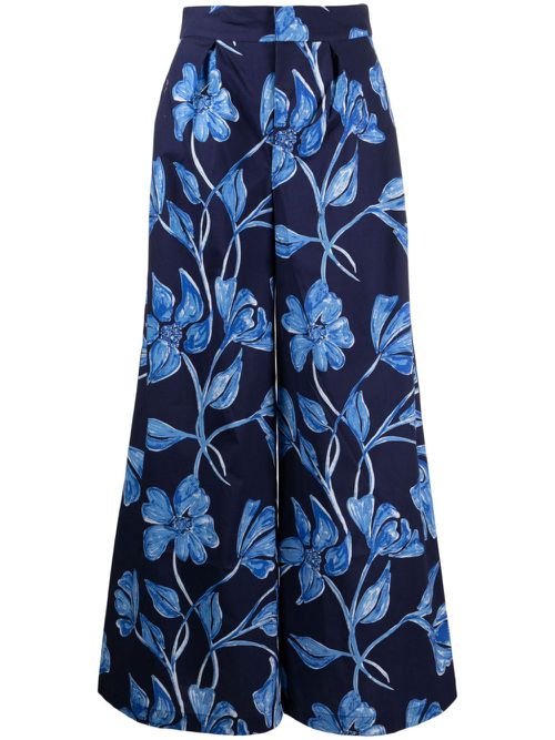 Nightflower floral-print wide-leg trousers - 411 INDIGO