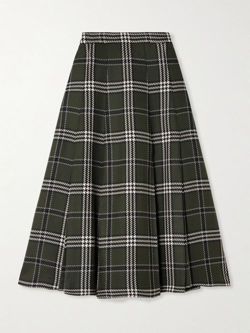 Kensie Checked Wool-blend Midi Skirt - Green