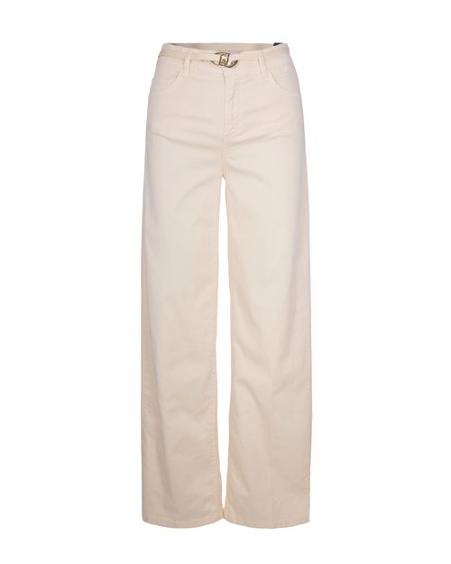 High-Rise Stretch Cotton Flare Jeans — Beige