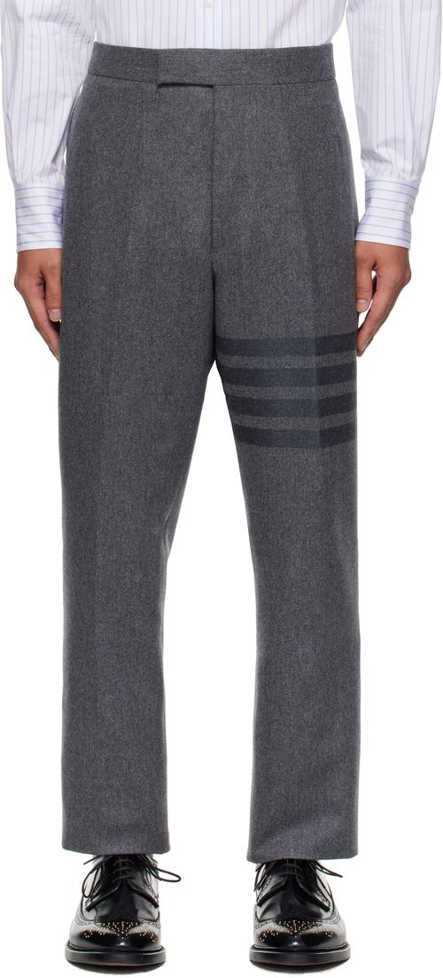 Gray Plain Weave 4-Bar Trousers