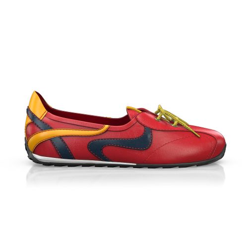 Ballerines de sport Femme Faites main en Italie en Cuir Rouge - Sur Mesure, Petit, Enfiler - GIROTTI