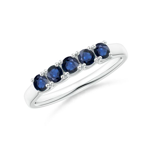 Angara 0.6 Carat Half Eternity Five Stone Blue Sapphire Wedding Band in 14K White Gold