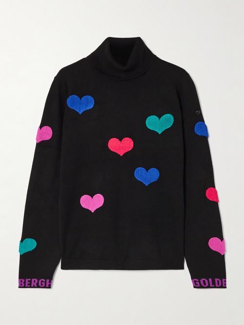 Bacio Appliquéd Knitted Turtleneck Sweater - Black