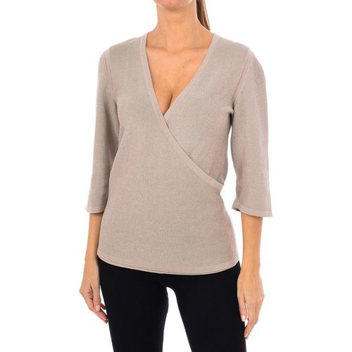 Zapa Womens long-sleeved cross-neck sweater APUL01-A651 - Brown viscose - Size EU 36