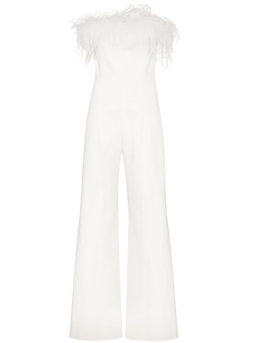 Taree feather-trim strapless jumpsuit - White