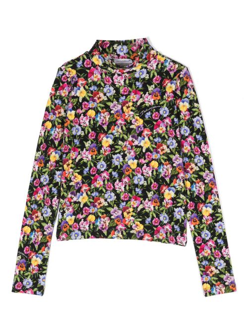 Floral-print cotton-blend top - Black