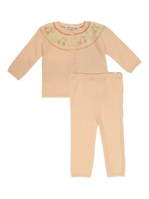 Embroidered knitted trouser set - Pink