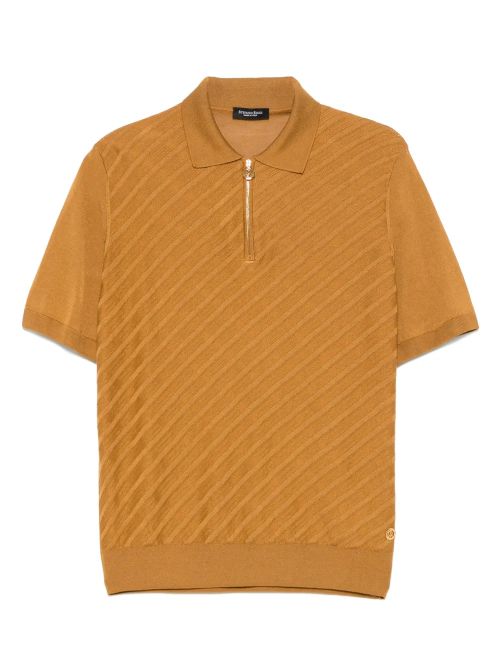Diagonal-Striped Silk-Cotton Polo Shirt — Ochre