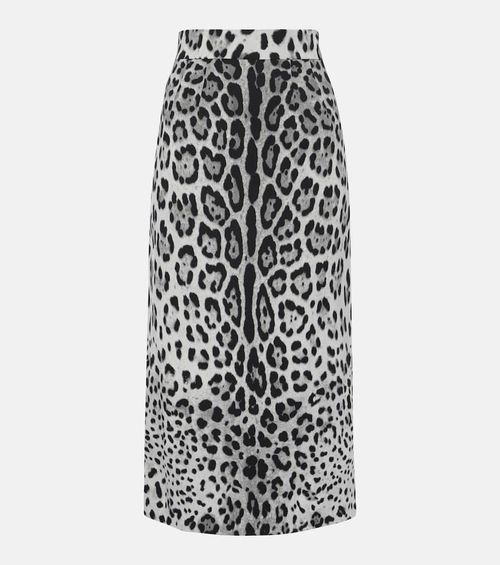 Leopard-print silk-blend pencil skirt