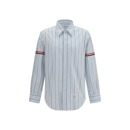Fine-Striped Poplin Shirt — Blue