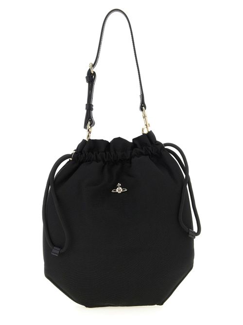 Moiré Drawstring Bucket Bag — Black