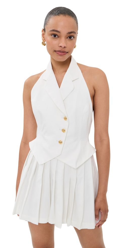 Pleated Waistcoat Mini Dress White