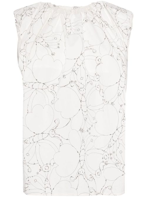 Butterfly-print cotton top - White