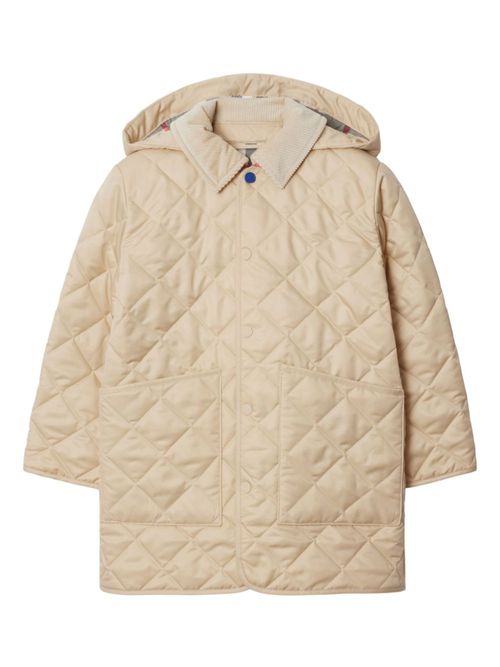 Diamond-quilted hooded jacket - Neutrals