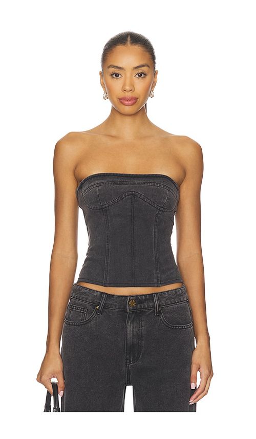 LIONESS Sweetness Strapless Top in Washed Onyx. XL also in XXS, XS, S