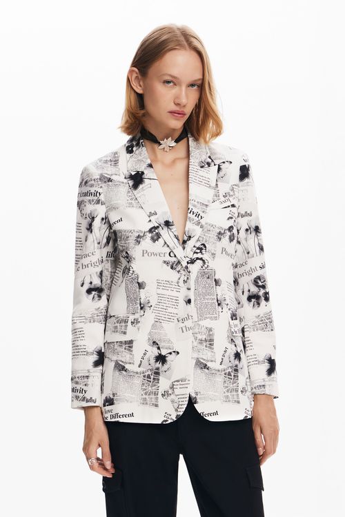Straight blazer with text and flower