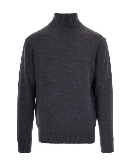 Virgin Wool Mock-Neck Sweater — Gray