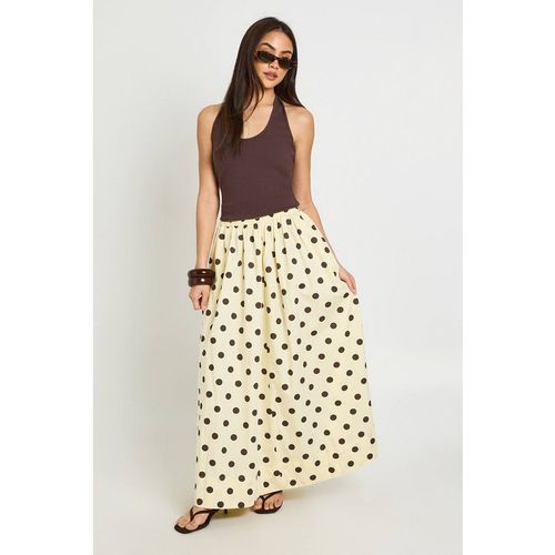 Boohoo Women's Tall Polka Dot Poplin Volume Maxi Skirt in Lemon
