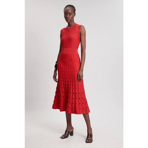 Karen Millen Women's Knit Stitch Detail Sleeveless Midi Dress in Red | : Mediu