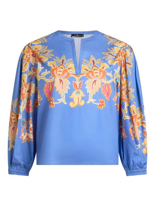 Floral-print cotton blouse - Blue