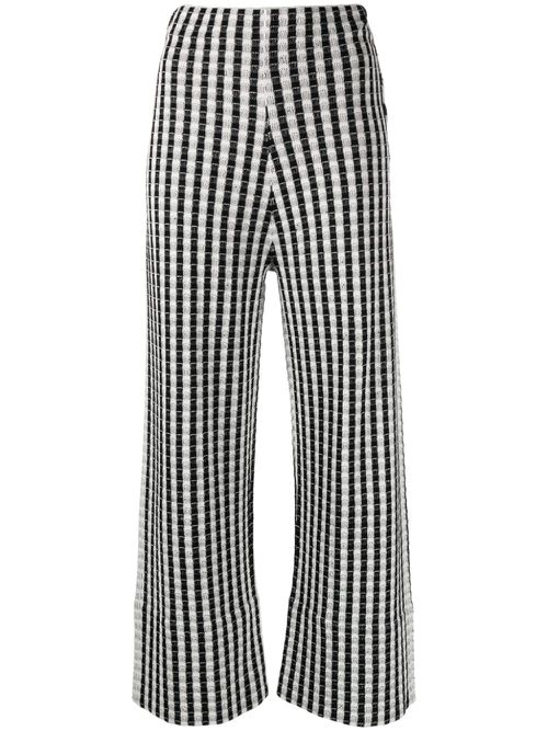 Checked knitted cotton trousers - White