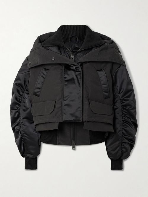 Claremont Oversized Cropped Layered Satin And Shell Bomber Jacket - Black