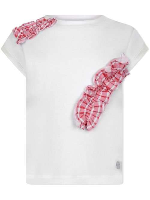 Check-print ruffle T-shirt - White
