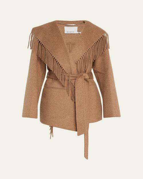 Rowen Fringe Belted Wool-Blend Jacket