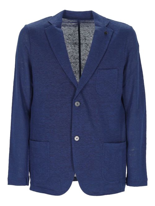 Linen single-breasted blazer - Blue