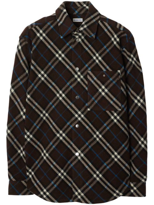 Check-pattern wool shirt - Brown