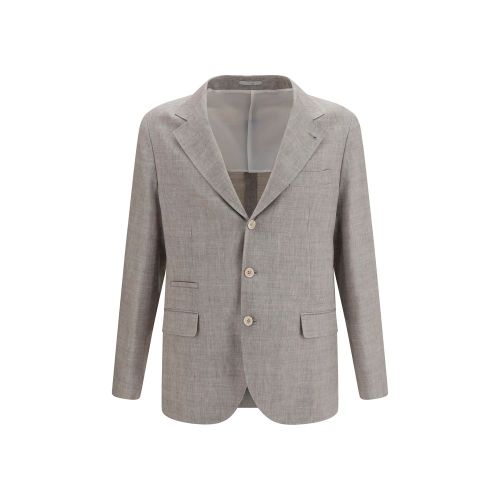 Linen-Wool Chevron Blazer — Beige