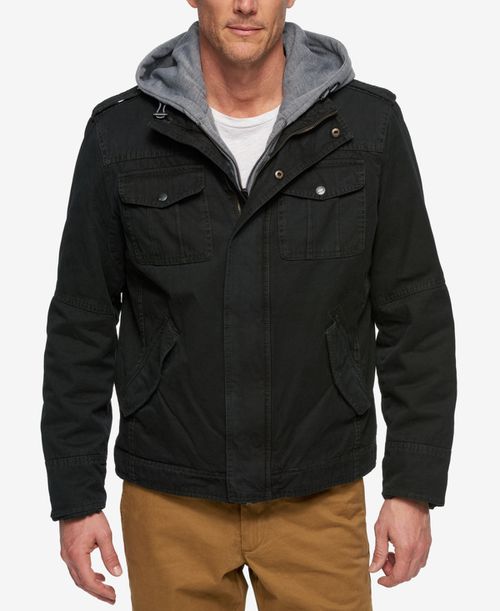 Men's Sherpa Lined Two Pocket Hooded Trucker Jacket - Black