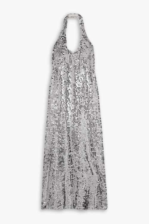 Sequined tulle halterneck midi dress
