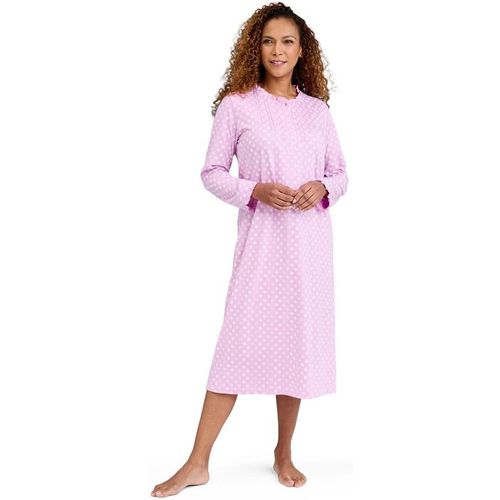 Print Frill Neck Nightdress Long Sleeve Button Front Cotton Nightie