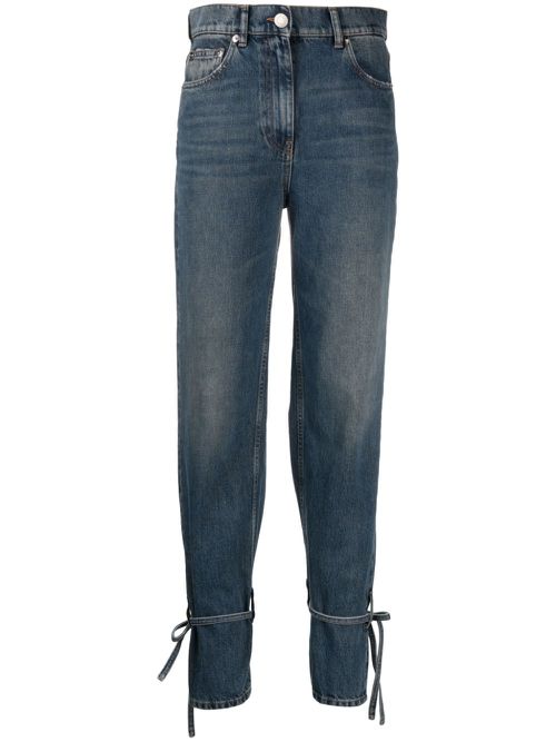 Tie-fastening straight-leg jeans - Blue