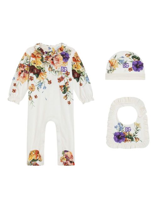 Dolce & Gabbana Kids floral-print cotton babygrow set - White