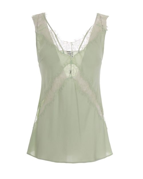 Lace-Trimmed Viscose Tank Top — Green