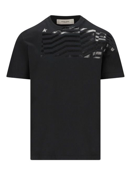 Tone-on-Tone Glossy Print Crew Neck T-Shirt