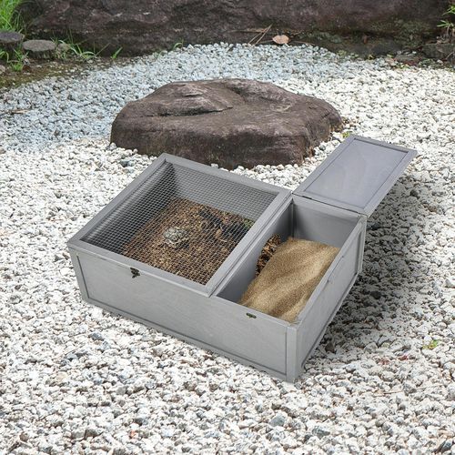 PawHut Wooden Tortoise House Turtle Habitat Small Reptile Cage Grey - Grey - Fir Wood