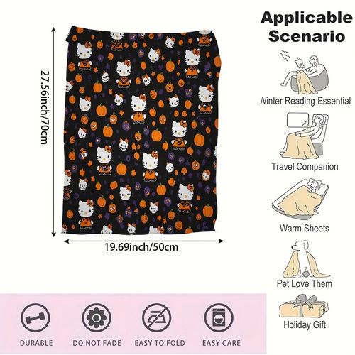 TEMU For Hello Kitty Halloween Plaid Flannel Blanket - Cozy , Machine Washable, Ideal For Office, Camping, Car & Home Use, Perfect Gift, Home