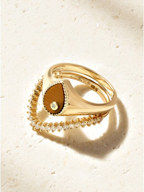 Baby Chevaliere Poire 9-karat Gold, Tiger's Eye And Diamond Ring - 3