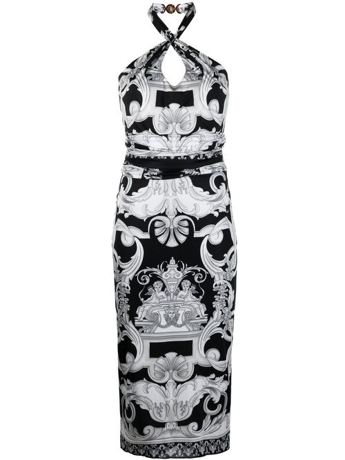 Barocco-print cut-out midi dress - Black