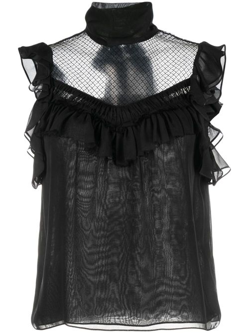 Panelled sleeveless silk chiffon blouse - Black