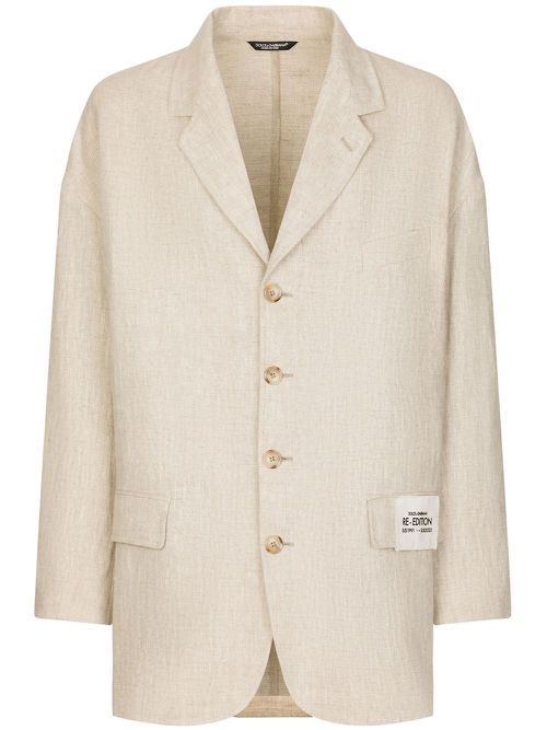 Logo-patch single-breasted blazer - Neutrals